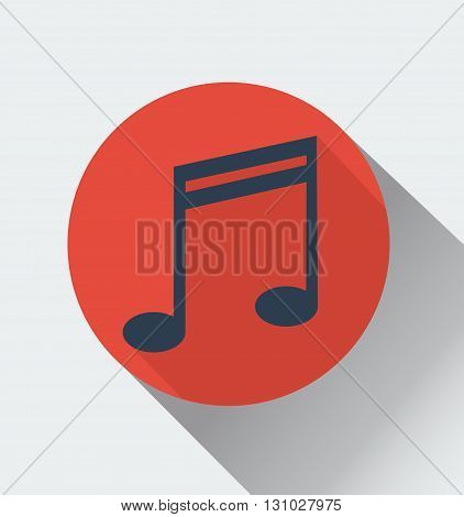 Music note sign icon. Vector, flat, longshadow.