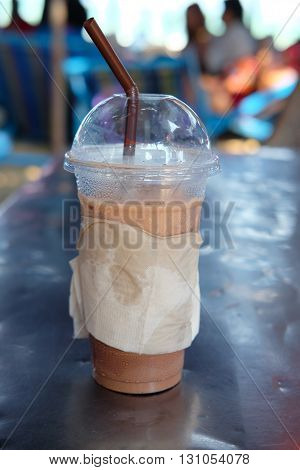 Thai local drink ice coffee on table