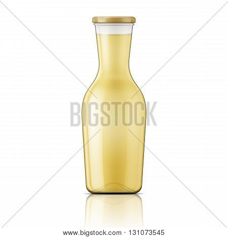 Transparent glass bottle with wide neck for wine, juice, oil. Screw cap. Package collection.