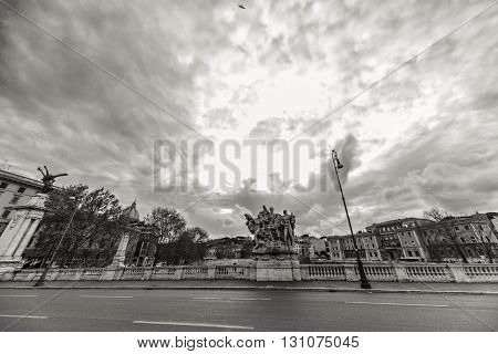 ROME - January 12: Nice view of the river Tiber January 12 2016 in Rome Italy.