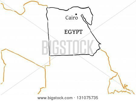 Egypt country with its capital Cairo in Africa hand-drawn sketch map isolated on white