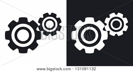Vector gears or settings icon. Two-tone version on black and white background