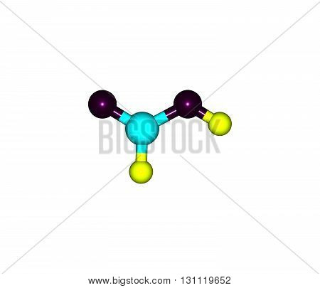 Formic acid - methanoic acid - is the simplest carboxylic acid. Its chemical formula is HCOOH or HCO2H. 3d illustration