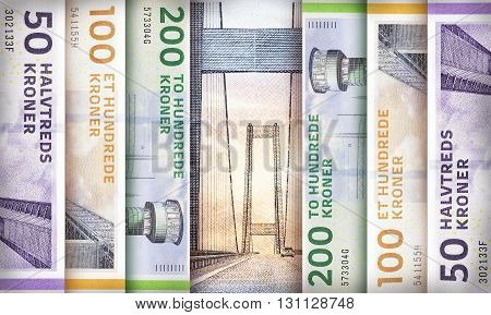 Danish Kroner bills creating a colorful background