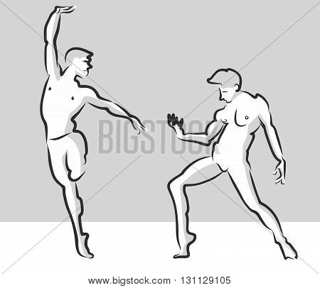 Expressive Ballet Gesuture Pose Russian Theater Sketch Free Hand Drawn Vector Halftone Artwork