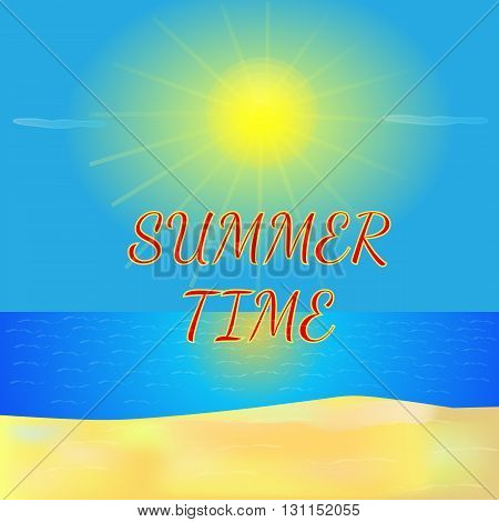 Summer background with sea, sun and sand. Backdrop in beautiful and bright colors.