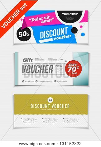 Gift Voucher Vector Set. Sale Voucher Vector Illustration. Store Voucher With Text. Shop Voucher Pro
