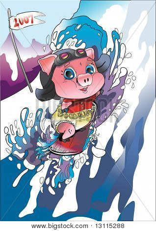 Secondo il calendario orientale, il prossimo anno 2007 sarà anno di piggy. Vettore, modificabile illustr