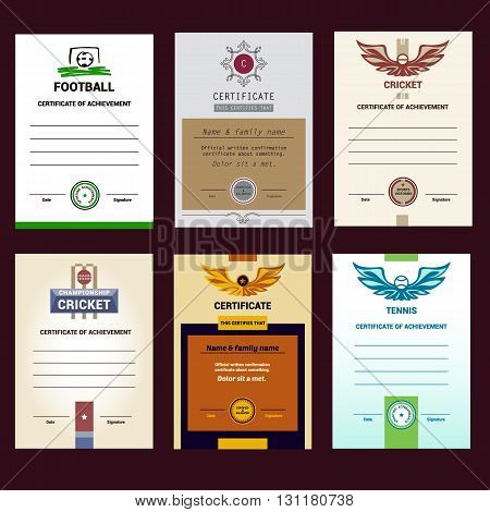 Set Of Vector Template Certificate, Modern Design. Football, Ten