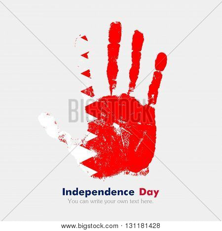 Hand print, which bears the Flag of Bahrain. Independence Day. Grunge style. Grungy hand print with the flag. Hand print and five fingers. Used as an icon, card, greeting, printed materials.