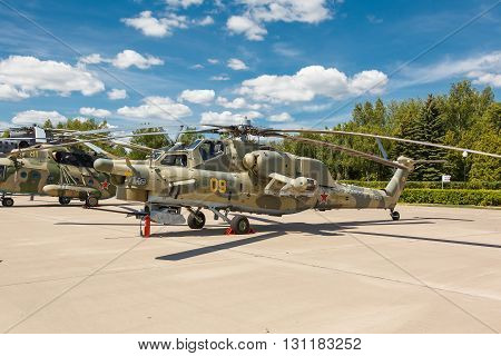KUBINKA, MOSCOW REGION, RUSSIA - JUNE 18, 2015: Mi-28 Russian military helicopters at Kubinka air force base.