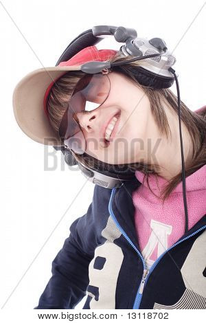 Portrait of a styled professional model. Theme: TEENS, MUSIC