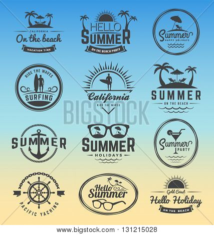 Modern retro insignia for summer holidays surfing and nautical vector design | Enjoy summer | Hello Summer | Summer Travel Decoration. Vector illustration