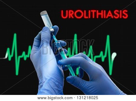 Treatment of urolithiasis. Syringe is filled with injection. Syringe and vaccine. Medical concept.