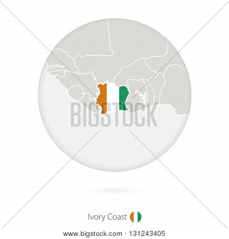 Map Of Ivory Coast And National Flag In A Circle.