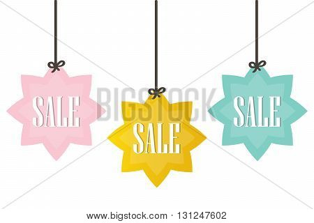 Cute colorful sale price tags, labels isolated on white background. Seasonal sale tags, labels.