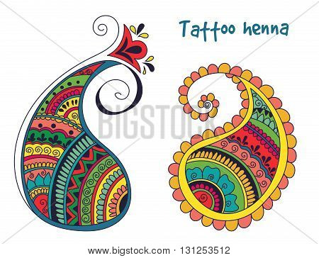 Vector abstract pattern of tattoo henna paisley. Stock mehndi illustration for design on white background - indian cucumbers.