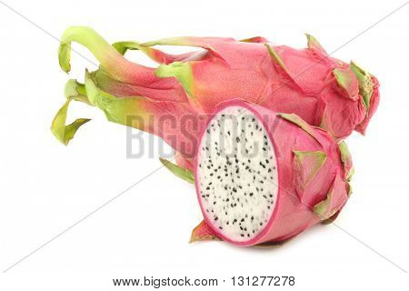 fresh pitaya fruit (Hylocereus undatus) on a white background