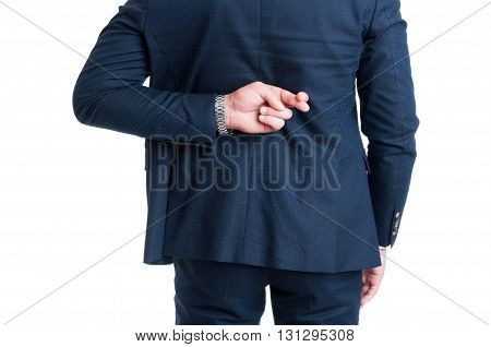 Salesman Or Businessman Making Fingers Crossed Good Luck Gesture