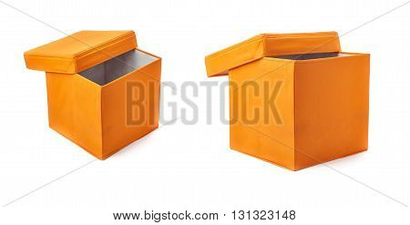 Set of Orange foot stool ottoman pouffe over isolated white background