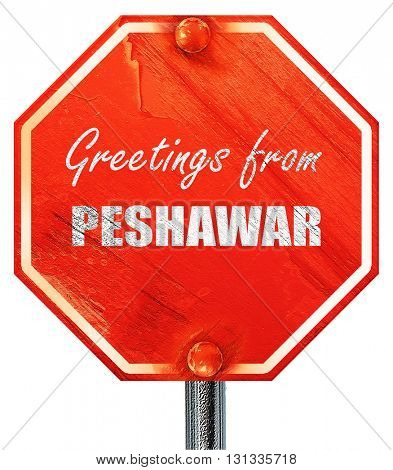 Greetings from peshawar, 3D rendering, a red stop sign