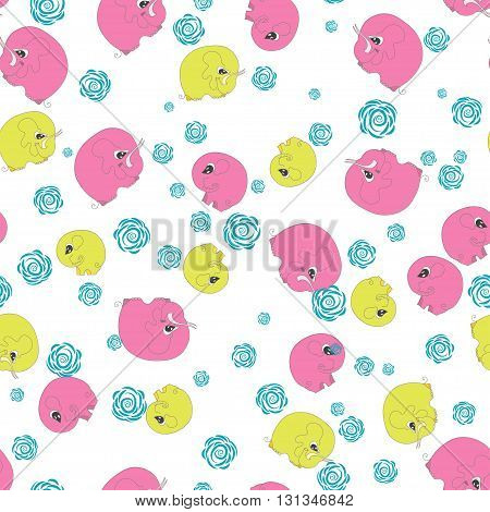 Cute seamless pattern with cartoon elefants made in vector. Design for children textile, wallpapers, packaging. Vector illustration for childrens day, june 1, birthday