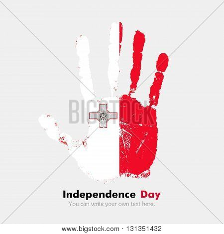 Hand print, which bears the Flag of Malta. Independence Day. Grunge style. Grungy hand print with the flag. Hand print and five fingers. Used as an icon, card, greeting, printed materials.