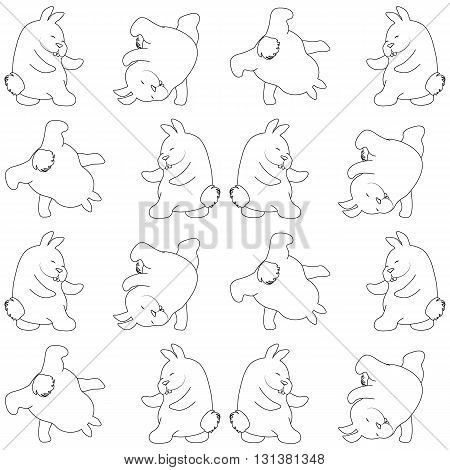 Seamless pattern on white background. Fun lovely rabbits. Vector seamless pattern. 