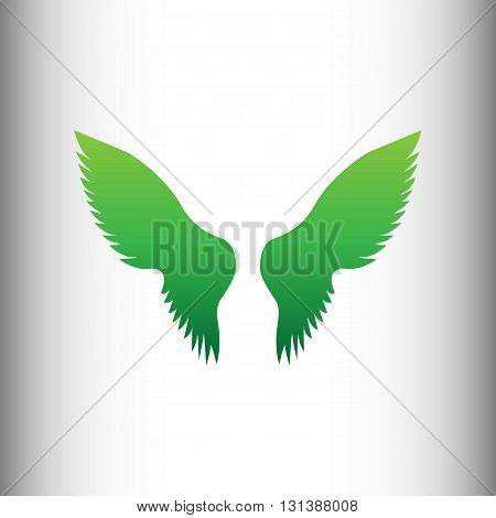 Wings sign. Green gradient icon on gray gradient backround.