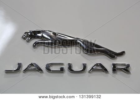 Cracow Poland - May 21 2016: Jaguar Metallic Logo Closeup On The Jaguar Car Displayed At 3rd Edition