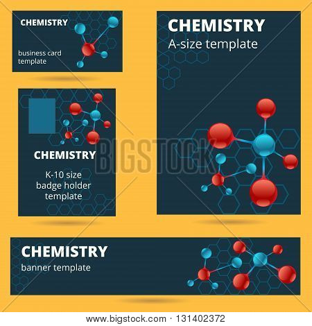 Chemistry molecule atomic theme business card badge poster and banner templates