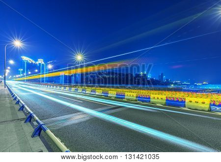 traffic trails,yangtse river bridge,chongqing china.