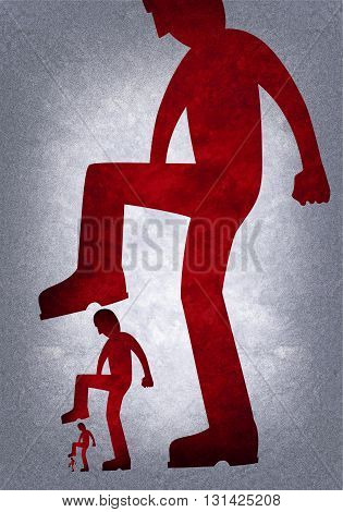 Silhouette of man treading on other men