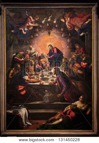 LUCCA, ITALY - JUNE 06, 2015: Altarpiece depicting the Last Supper by Tintoretto in Cathedral of St.Martin in Lucca, Italy, on June 06, 2015