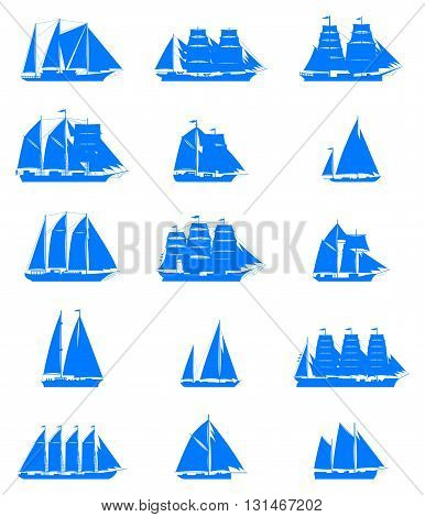 15 isolated old sailling ships of various types and times