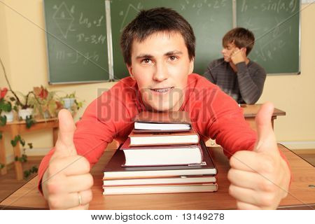Educational theme: students in a classroom.