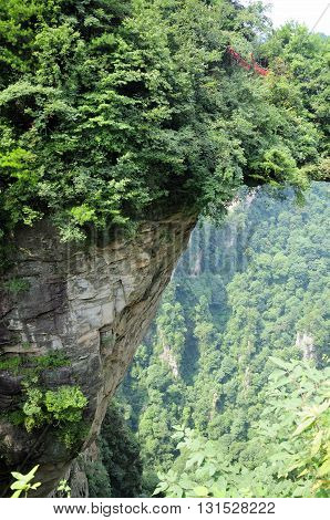 Tian Qiao or sky bridge over the greatest natural bridge view point in Yuanjiajie scenic area in Zhangjiajie Forest Park in Hunan province China.