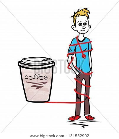 Concept illustration of Office man needing a power charge. vector.