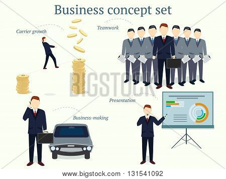 Set of successful businessman concept illustration in vector economy and finance design template