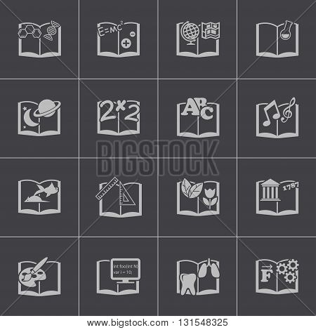 Vector black schoolbooks icon set on grey background