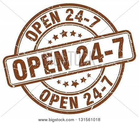 open 24 7 brown grunge round vintage rubber stamp.open 24 7 stamp.open 24 7 round stamp.open 24 7 grunge stamp.open 24 7.open 24 7 vintage stamp.