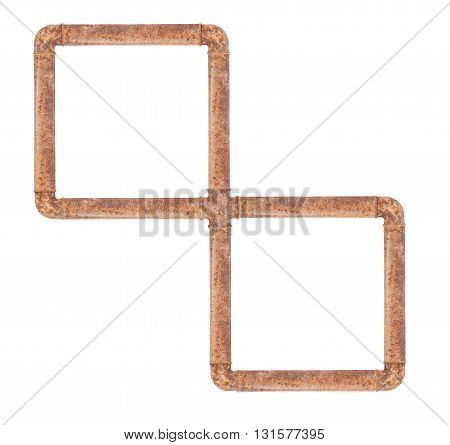 Double Frame With Rusty Pipes. Isolated On White Background