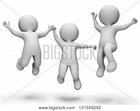 Jump Happy Indicates Happiness Joyful And Render 3D Rendering