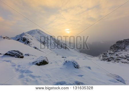 beautiful sunrise in the Fagaras Mountains Romania