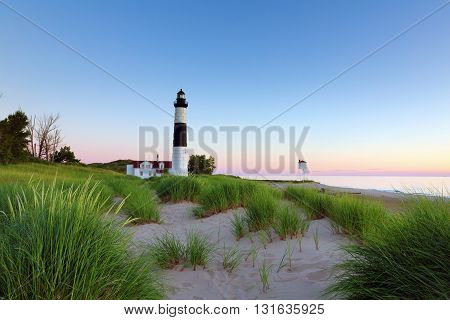 Big Sable Point Lighthouse in Ludington State Park. Although the sunset only provided a slight hue on the horizon the verdant beach provided a wonderful foreground.