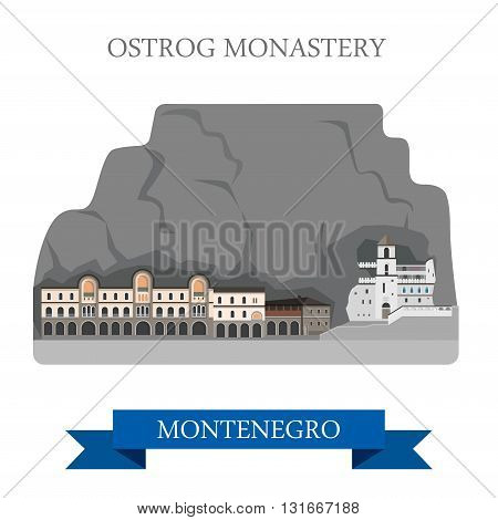 Ostrog Monastery Montenegro flat vector attraction landmark
