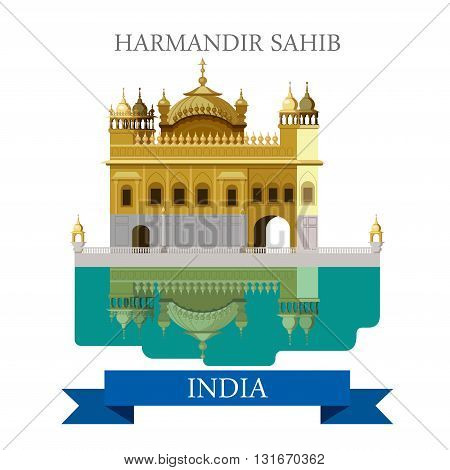 Harmandir Sahib sikhism temple in India vector flat attraction