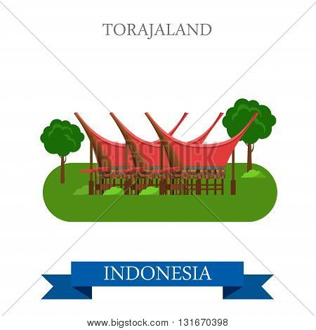 Toraja Land in Rantepao, Indonesia vector flat attraction