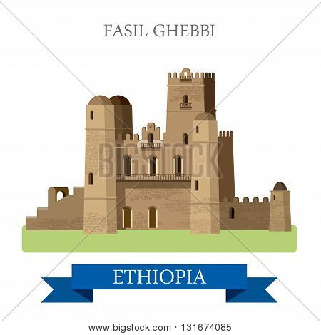 Fasil Ghebbi in Ethiopia vector flat Africa attraction landmarks