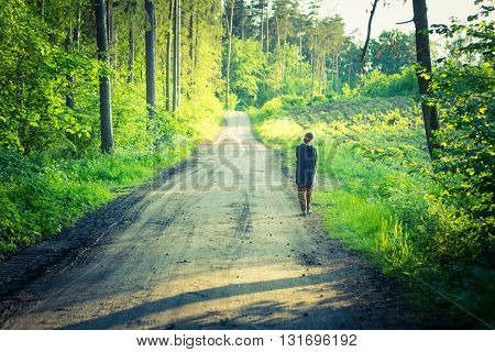 Vintage Photo Of Girl Walking By Forest Path